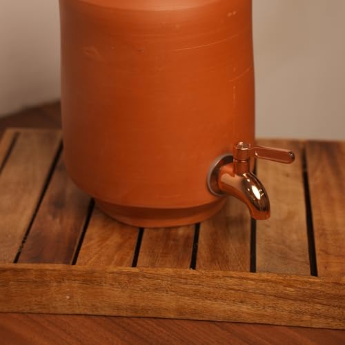 Image of Clay Water Dispenser with Copper Stainless Steel Tap & Lid - Terracotta Mitti Water Pot /Matka, Natural Earthenware Drink Dispenser for Kitchen, Home & Office (3.5 Litre)
