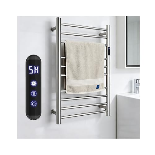 WRJAHCG Toallero Electrico Baño Acero INOX,Calentador De Toallas Eléctrico Bajo Consumo,Toallero Calefactor Pared con Temporizador 10 Varillas De Calentamiento,Round Tube,Plugin