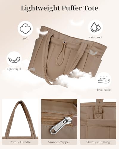 Image of Puffer Tote Bag for Women Handbag Nurse Bag with Cup Holder & Laptop Compartment & Trolley Sleeve for Work Travel