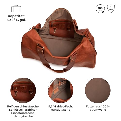 Berliner Bags Vintage Weekender Oslo Reisetasche aus Leder Damen Herren Braun Groß 45l (Mit Schuhfach)