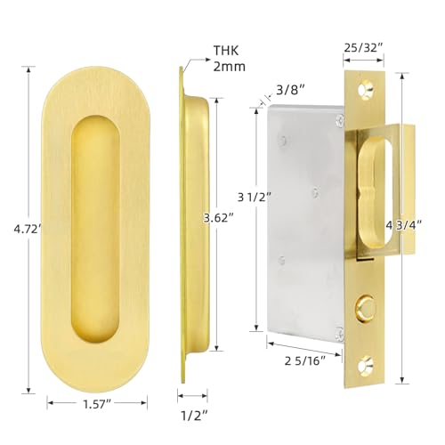 Fihatokus Sliding Pocket Door Handles,4.72 inch Recessed Flush Finger Pulls,304 Stainless Steel Pocket Door Hardware, Hidden Edge Pull with Push Automatic Bounce Switch,Gold by Fihatokus - Used condition - Image 2