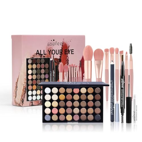 LHLXZQ Set de Maquillaje para Ojos, Kit de Cosméticos Profesional con 40 Colores Paleta de Sombras de ojos Máscara Eyeliner Lápiz de Cejas Brochas, Paleta Maquillaje Portátil para Niñas y Mujeres, 02A