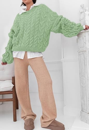 Image of PRETTYGARDEN Womens Sweaters Spring 2026 Cable Knit Long Sleeve Crewneck Oversized Sweater Chunky Pullover Loose Outfits