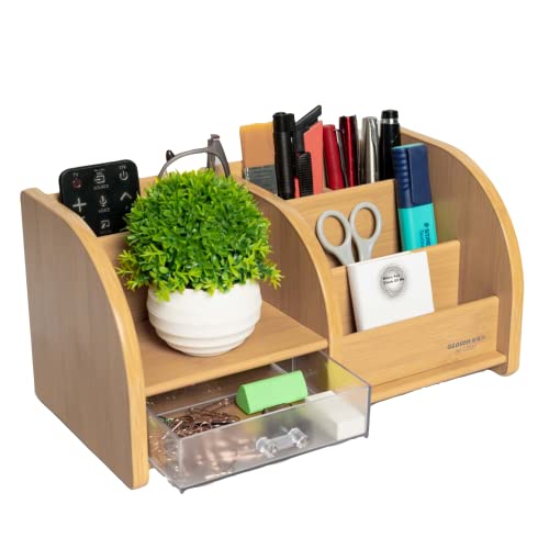 Image of oddpod Glosen Premium Multi-Purpose Wooden Desk Organizer & Mobile /Pen Holder Stand For Home /Office C-2031, Brown
