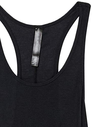 Amazon Brand - Core 10 Women's Ultra-Lightweight Semi-Sheer Ribbed Knit High-Low Racerback Yoga Tank, Black, Small