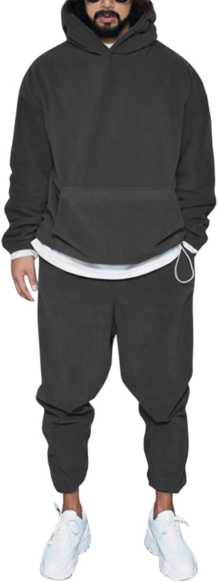Mens 2 Piece Polar Fleece Tracksuits Hooded Sweatshirts and Sweatpants Casual Jogger Set
