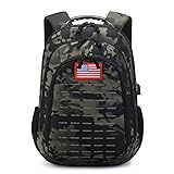 Yuanhees Mochila camuflada para meninos, meninos adolescentes para escola, mochila pequena Tactica para uso ao ar livre, com porta de carregamento USB, 40 L, A - preto Cp, 40L, Mochilas Daypack