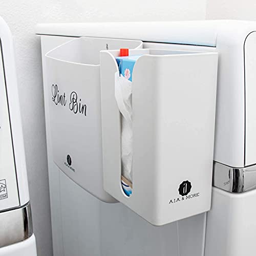 Magnetic Lint Bin For Laundry Room | Wall Mounted Bathroom Trash Can | Lint Garbage Can with Magnetic Strip | Hang this Wastebasket on Wall, Inside a Cabinet, on Washer/Dryer or Laundry Room Door (Grey)