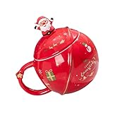 Mikikit Taza de Cerámica con Tapa y Cuchara Roja, Vaso Multiusos para Café y Leche, Taza Decorativa para Estudiantes y Parejas, Adecuado para Desayuno y Uso Diario en Hogar y Oficina