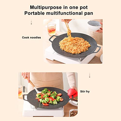 Korean Grill Pan,14.17inch Nonstick Round Griddle Grill Pan for Korean BBQ,Round BBQ Griddle with Handle,Multifunctional Stove Plate for Meats, Pancakes, Ribs