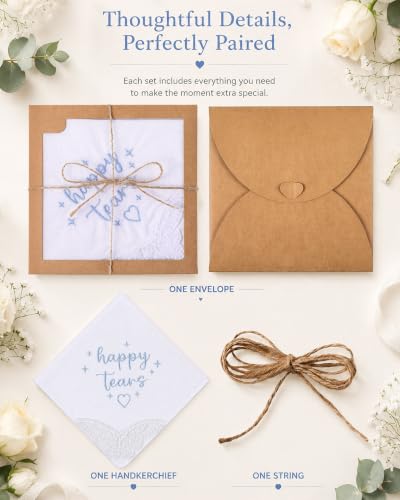 Image of Kinlop 6 /12 Pack Embroidered Wedding Happy Tears Handkerchiefs, 11 inchx11 inch Lace Handkerchiefs, Something Blue Gift for Bride