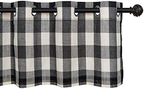 Creativesfun Farmhouse Faux Linen Look Buffalo Plaid Grommet Window Valance (Black & Cream, Valance 丨W53 X L18-INCH)