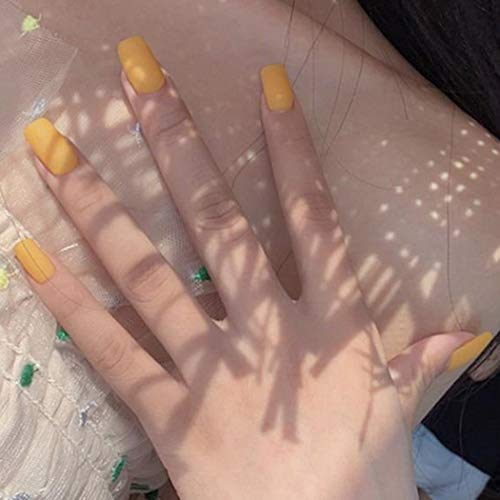 Gorais Square Press on Nails Yellow Short Fake Nails Matte False Nails Full Cover Art Nails for Women(24 Pcs) (F yellow)