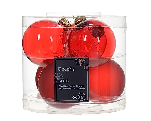 Weihnachtskugeln Glas 6cm x 6 Stück Christbaumkugeln Set Weihnachtsrot transparent