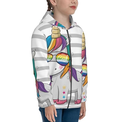 Cool Unicorn with Sunglasses Kids Pullover Hoodies Boys Zip Up Sweatshirts Girls Athletic Clothes with Pocket4