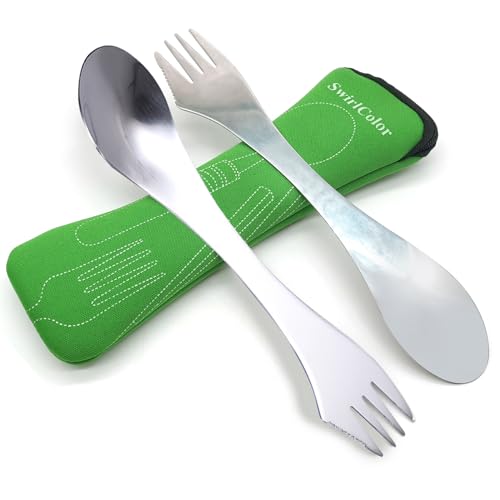 SwirlColor Pack of Portable Stainless Steel Sporks 3 in 1 Camping Cutlery Spoon Fork (2)