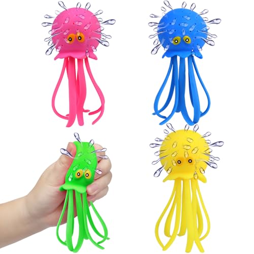Auvitaya 4 PCS Octopus Water Balls Sensory Stress Relief Floating Pool Toys for Kids Water Splash Balls Toddler Swim & Bath Toys Christmas Goodie Bag Fillers for Babies