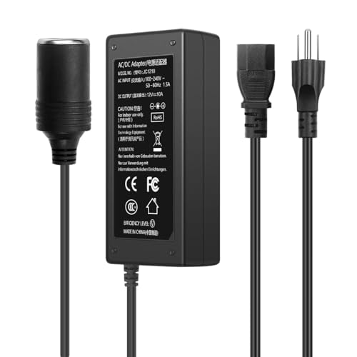 Image of DC 12V 10A Power Supply AC to DC Converter 120V to 12V Converter with Car Cigarette Lighter Socket Adapter for Car Air Fan Vacuum Cleaner Dash Cam