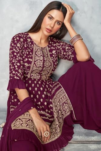 Image of Xomantic Fashion Magenta Georgette Embroidered And Resham Work Designer Salwar Kameez