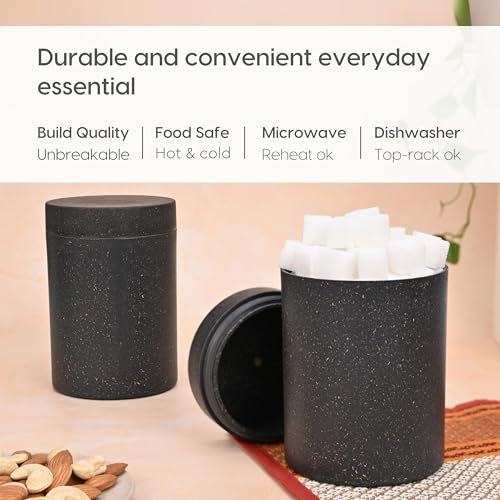Image of Eha Earth Friendly Canister With Air Tight Lid | Food Storage Container Jars Set Of 3 | Microwave Safe | Made With Rice Husk And Bamboo Fibers | 700Ml | Charcoal,Multicolor