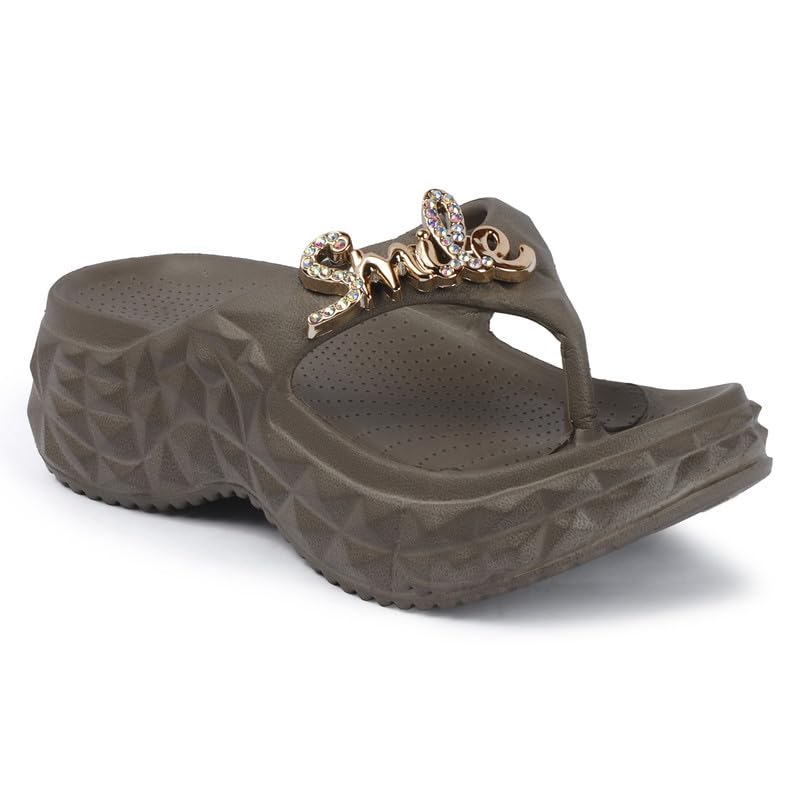 Wedge Slippers for Women - Thick Cushion Base, Everyday Wear | EVA Upper with EVA Sole | 1.5 Inch Wedge, Slip-On | Open Toe | Platform Flip Flops | Anti-Skid Textured Base (Beige, Cream)-image-35