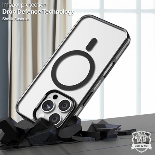Image of GRIPP Matrix Case Compatible with Mag-Safe for iPhone 16 Pro Max | Military Grade 12ft Drop-Tested with D30 Technology, Transparent Back, Camera Ring Kickstand Function, Shockproof Back Cover - Black