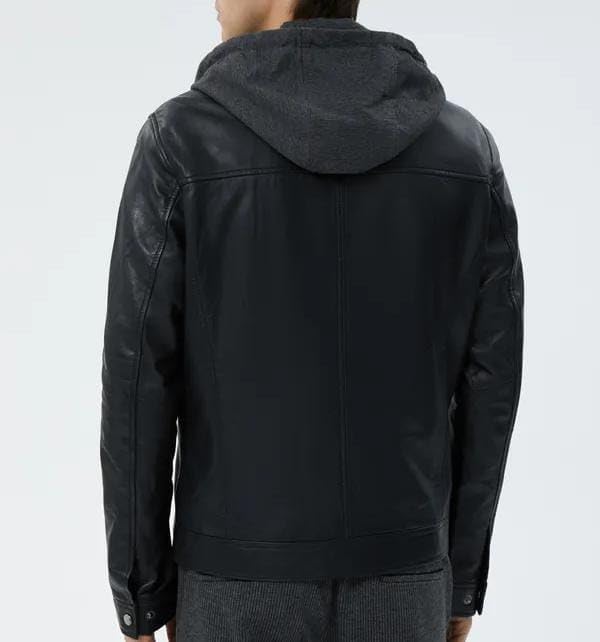 Men's Hooded Genuine Lambskin Leather Jackets Men - Motorcycle Leather Jacket With Removable Hood