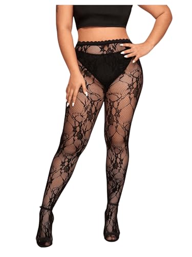 WDIRARA Women's Plus Size Fisnnet Stocking Patterned Tights High Waist Mesh Pantyhose