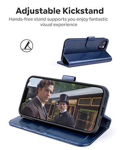 Ocase Compatible With Iphone 14 Wallet Case, Pu Leather Flip Folio Case With Card Holders Rfid Blocking Kickstand [Shockproof Tpu Inner Shell] Phone Cover 6.1 Inch 2022 (Blue) #TOP3