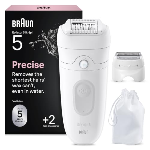 Braun Silk Epil 5 Epilatore Elettrico Donna, Rasoio Elettrico Donna Per Una Epilazione Semplice, Wet & Dry, Pelle Liscia a Lungo, Con Testina Per Rasoio e Cappuccio Rifinitore, 5-041