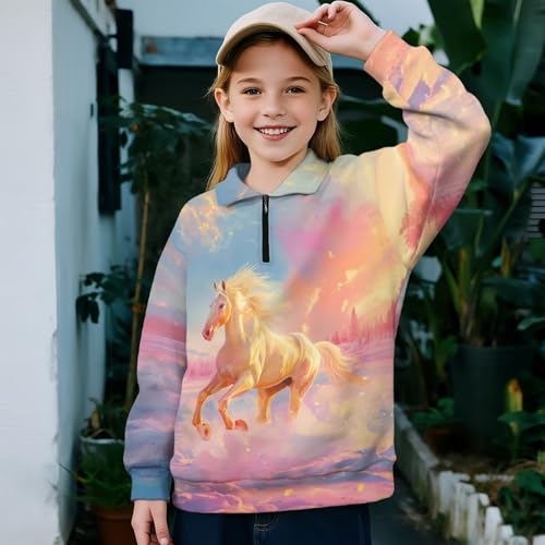 Girls Quarter Zip Sweatshirt Casual Oversized Long Sleeve Pullover Breathable Comfort Shirts Tops Age 5-14 Years3