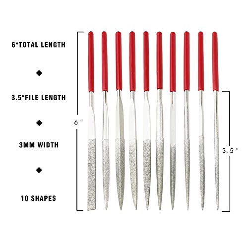 10-Piece Mini Diamond Needle File Set (6" Total Length 150 Grit Diamond File) By Kalim #TOP1