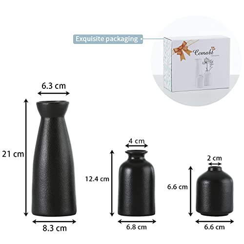 Cemabt Black Ceramic Vase Set-3 Small Flower Vases For Decor,Modern Boho Farmhouse Home Decor,Decorative Vase For Pampas Grass&Dried Flowers,Idea Shelf,Table,Bookshelf ，Entryway- Distressed #TOP2