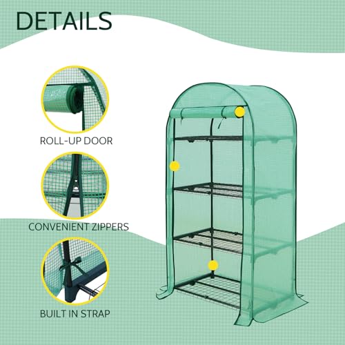 Image of EAGLE PEAK 4-Tier Mini Greenhouse Portable Green House with Shelves & Weather-Resistant PE Cover, Small Greenhouse for Seedlings & Gardening Gifts, 32x18x63 in, Clear /Green