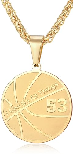 XOYOYZU Basketball Number Necklace for Men Stainless Steel I Can Do All Things Pendant Sport Jewelry Basketball Gifts for Men 53
