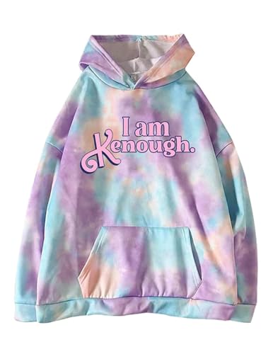 LIPIODOL Unisex Hoodie Tie Dye Sweatshirt Letter Printed Streetwear I am Kenough Hoodies for Couples Men Women