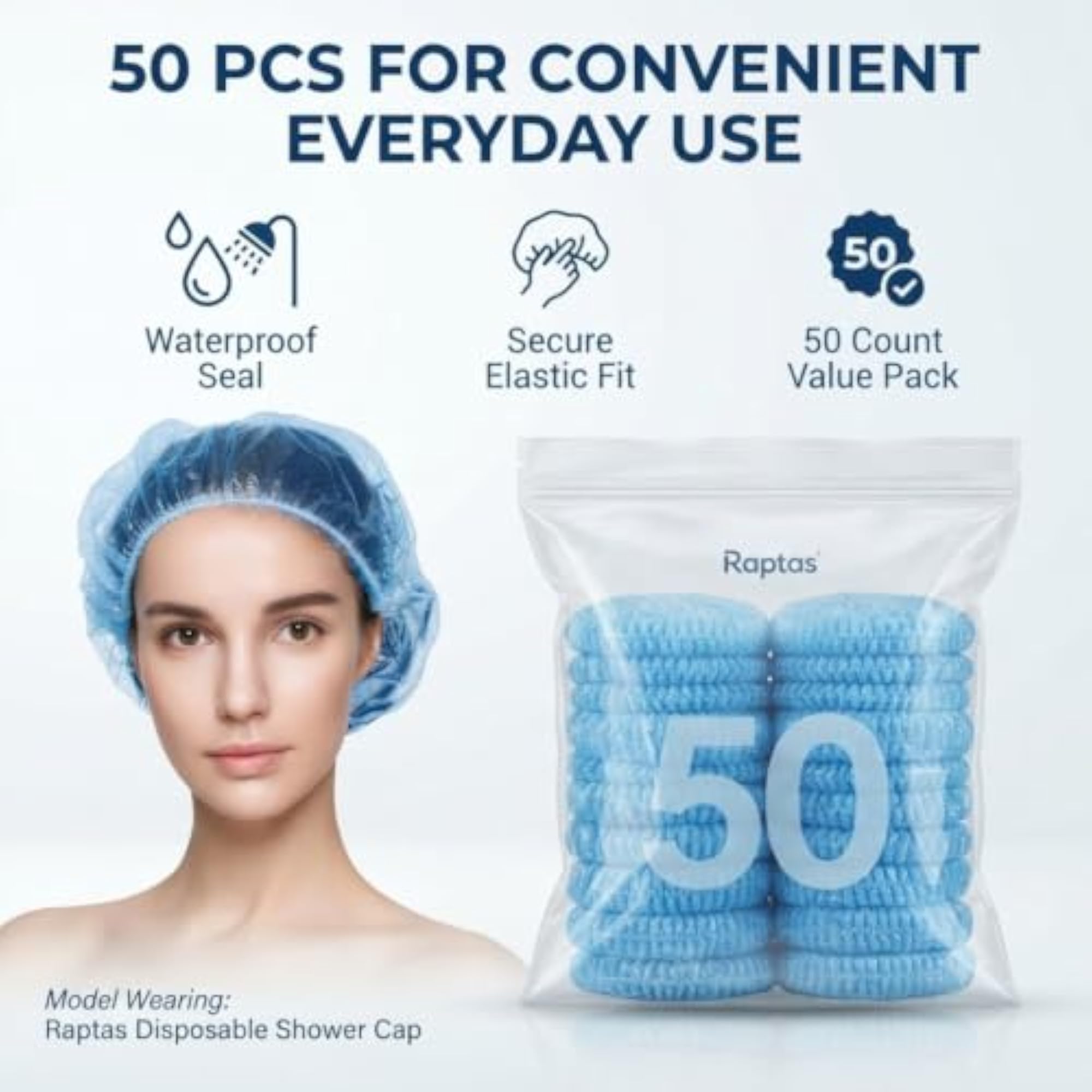 Disposable Waterproof Plastic Shower Caps, 50 Pcs