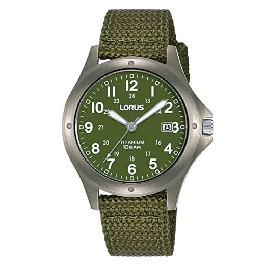 Lorus Montre militaire en titane RG875CX9 pour homme (RXD425L8 réédition), Vert, Sangle