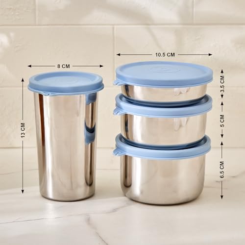Image of Home Centre |Korobka Taze 4Pcs Stainless Steel Lunch Box with Bag|Food Storage|Storage and Containers|Lunch Box and Bags|Silver