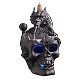 Skull Décor Backflow Incense Burner, LED Dragon Waterfall Incense Holder with 20 Cones, Ceramic...