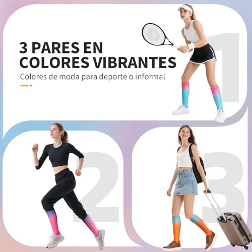 CAMBIVO Medias de Compresión Mujer Hombre 3Pares, Calcetines Compresion 15-20mmHg, Transpirables Calcetines Largos, Compression Socks para Deporte, Running, Ciclismo, Viajar en Avión, Enfermera, Moda - imagen 8