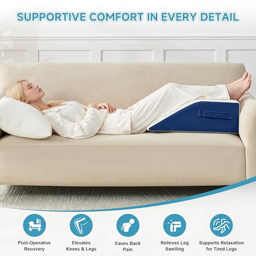 Image of Yojoker Leg Elevation Pillows for Swelling, Memory Foam Wedge Pillow for Legs Blood Circulation, Leg Elevation Pillows for After Surgery, Knee Wedge Pillow for Sleeping Back Hip Ankles Relief Navy