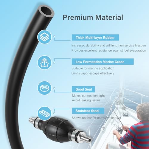 Image of Upgrade 3 /8in Universal Marine Fuel Hose Line Assembly with Primer Bulbs Fit for Marine Outboard Boat Motor RVs Tractors and Caravans, Flexible Rubber, Good Suction, Prevent Leakage (6 ft)