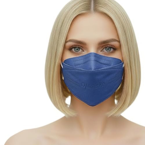kela 25 Stck. FFP2 Atemschutzmaske blau mit 2 Gratis Ohrenschoner | Made in Germany | Klimaneutrale Atemschutzmaske mit verbesserter Atemfähigkeit | blau