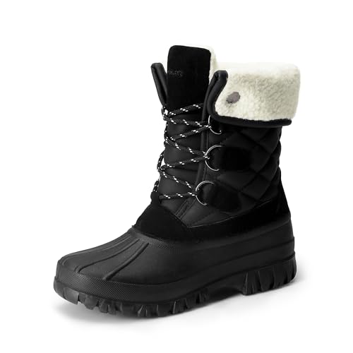 DREAM PAIRS Women's Winter Duck Boots Mid Calf Warm Insulated Faux Fur Lined Waterproof Lace Up Snow Boots,Size 6,Black,SDSB2422W
