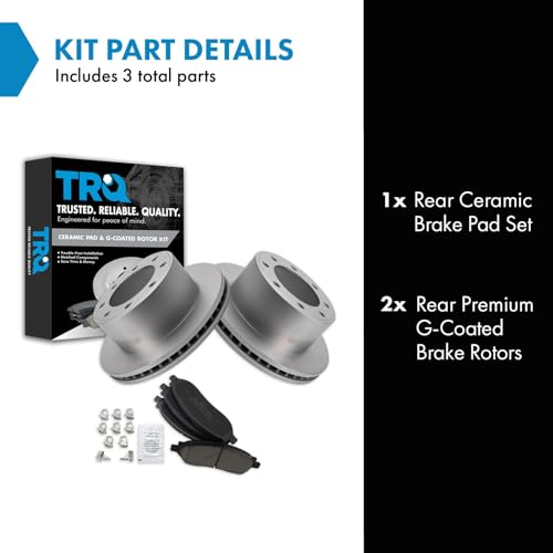 Image of TRQ Rear Brake Pad and Rotor Set Ceramic G Coated Solid Rotors Compatible with 2005-2007 Ford F-250 Super Duty F-350 Super Duty