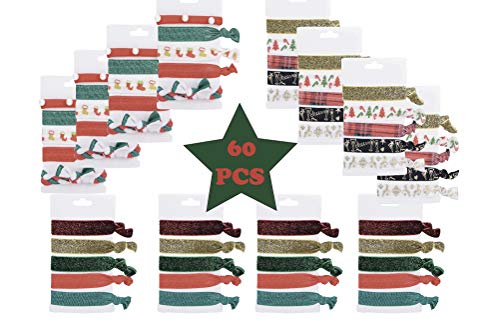 60 Christmas Hair Ties! Soft Elastic Christmas Themed Hair Scrunchies! This Set Of Holiday Scrunchies Include 60 Pcs With Various Designs, Perfect For Holiday Parties, Christmas Gifts, Christmas Bows #TOP21