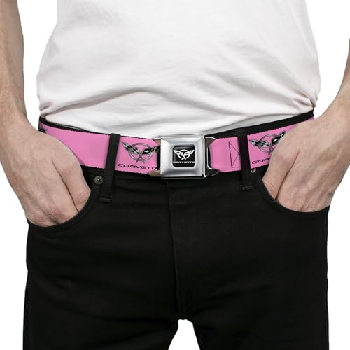 Buckle-Down Belt Seatbelt Buckle Corvette C5 Logo Repeat Pink Black Silvers Mens Womens Kids Adjustable3