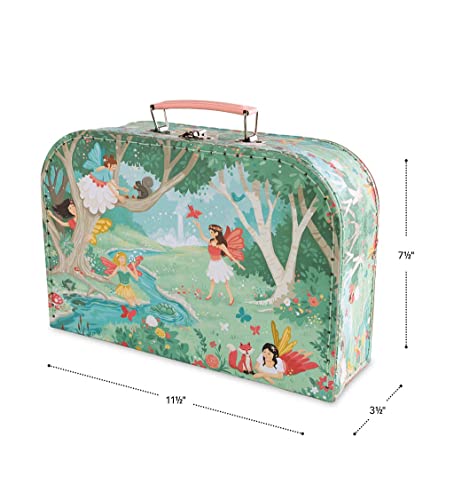 Hearthsong 15-Piece Fairy-Themed Tin Tea Set With Lidded Teapot, Includes Teapot, 4 Plates, 4 Cups, 4 Saucers, Serving Tray And Carrying Case #TOP2