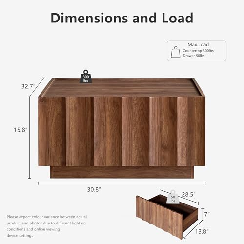 win2win Square Coffee Table with Storage, Wave Design, Walnut - Image 2